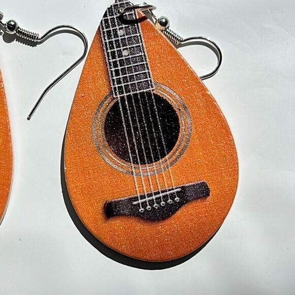 Acoustic Guitar Ukulele Teardrop Earrings - Picture 2 of 4